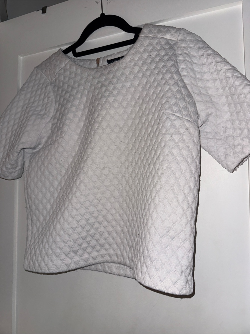 Topshop White Quilted Short-Sleeve Shirt